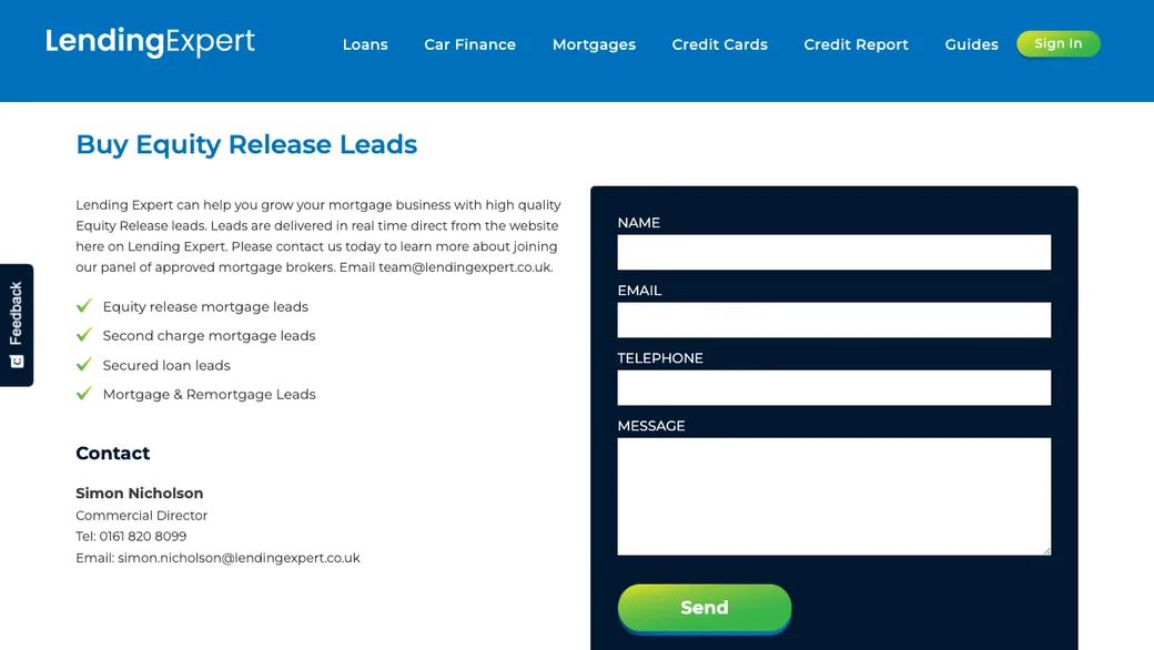 Lending Expert buy equity release leads page