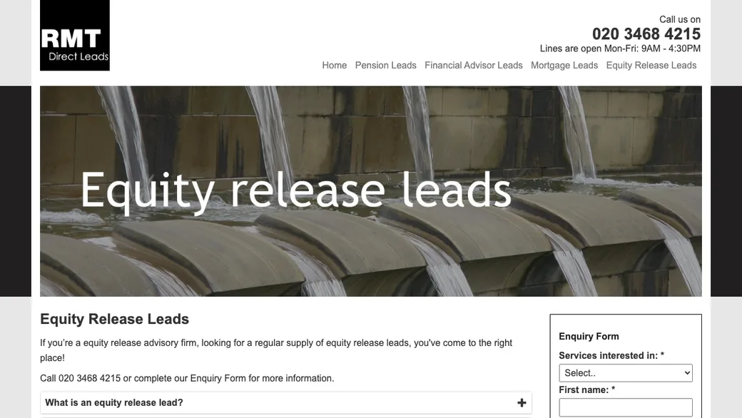 RMT Direct equity release leads page