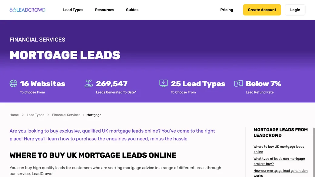 LeadCrowd mortgage leads website