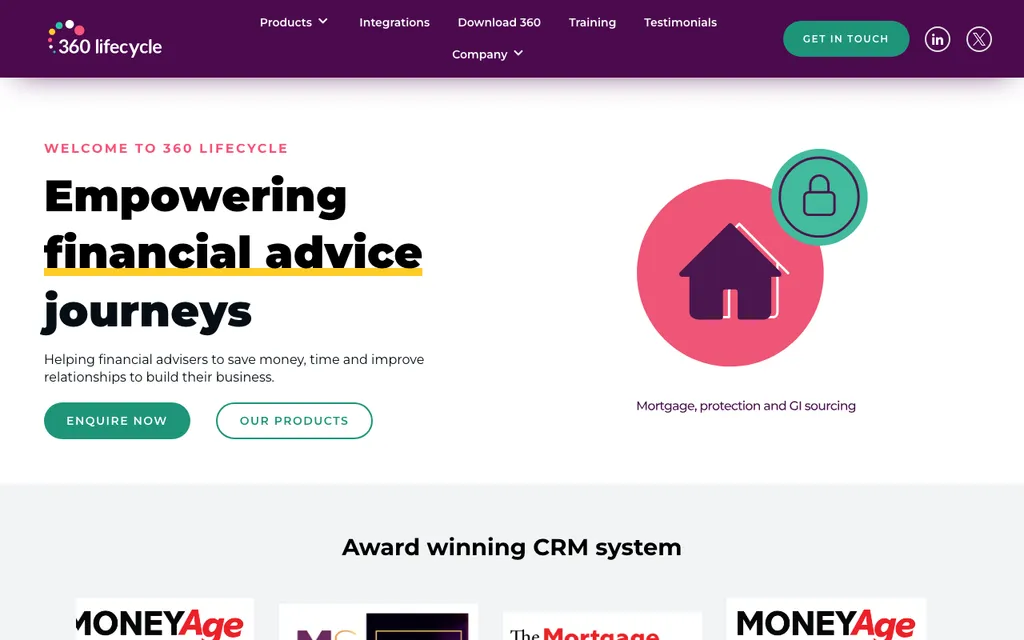 360 Lifecycle financial adviser CRM homepage