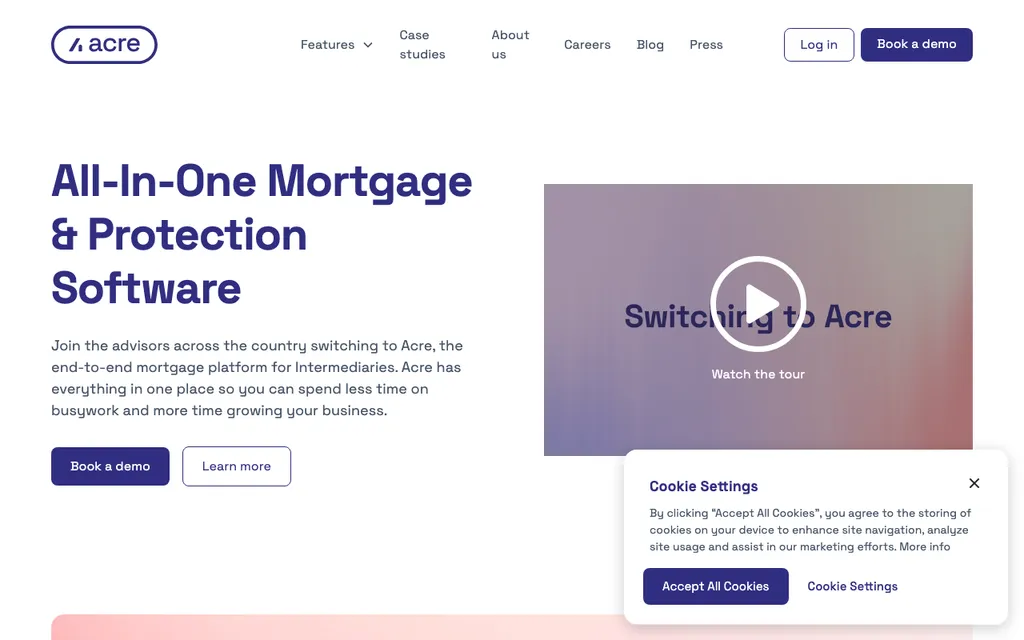 Acre mortgage broker software homepage