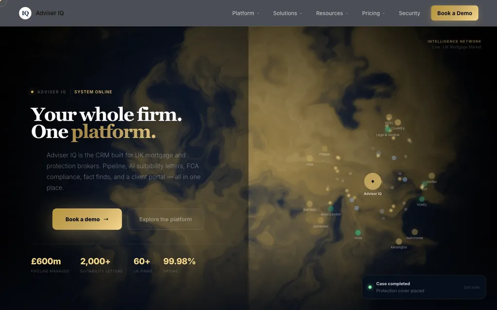 Adviser IQ mortgage CRM homepage